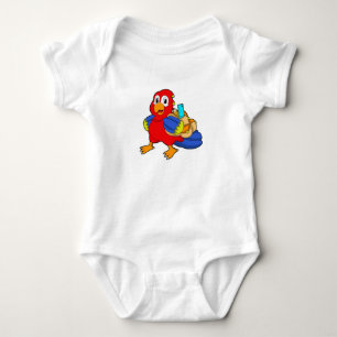 Parrot as Student with Backpack Baby Bodysuit