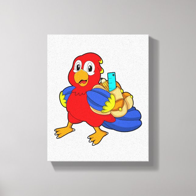Parrot as Student with Backpack Canvas Print (Front)