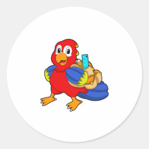 Parrot as Student with Backpack Classic Round Sticker
