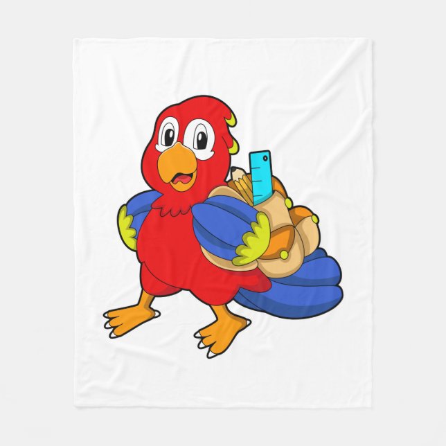 Parrot as Student with Backpack Fleece Blanket (Front)