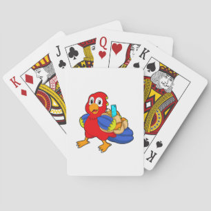 Parrot as Student with Backpack Playing Cards