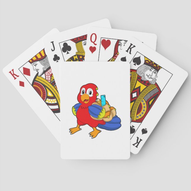 Parrot as Student with Backpack Playing Cards (Back)