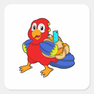 Parrot as Student with Backpack Square Sticker