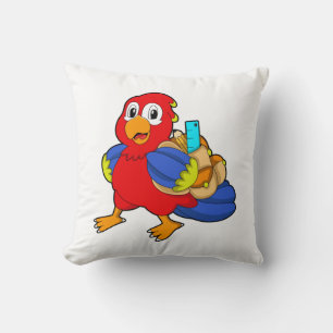 Parrot as Student with Backpack Throw Pillow