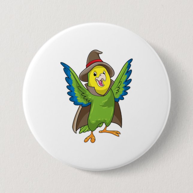 Parrot as Wizard with Hat 3 Inch Round Button (Front)