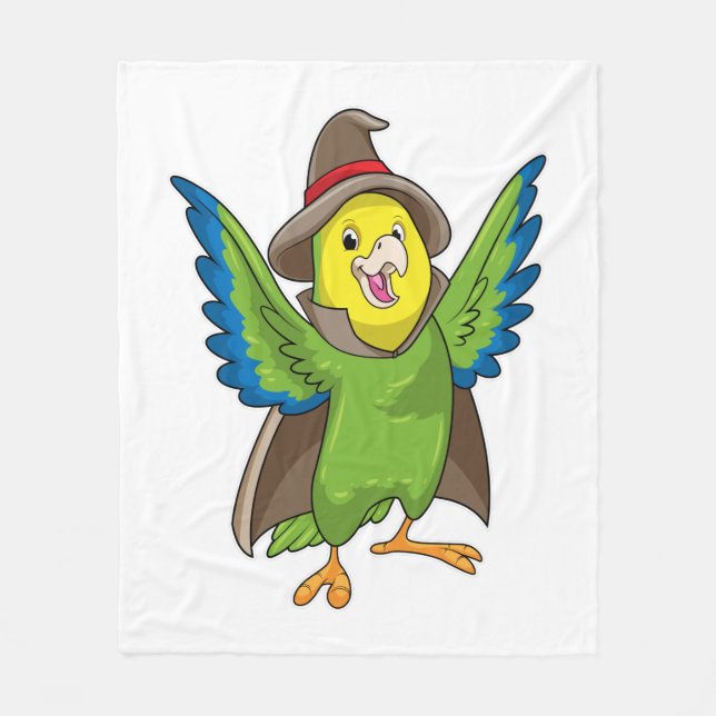 Parrot as Wizard with Hat Fleece Blanket (Front)