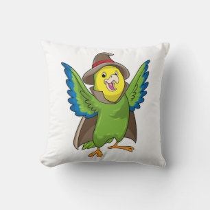 Parrot as Wizard with Hat Throw Pillow