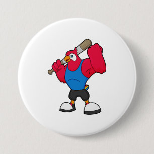 Parrot at Baseball with Baseball bat 3 Inch Round Button