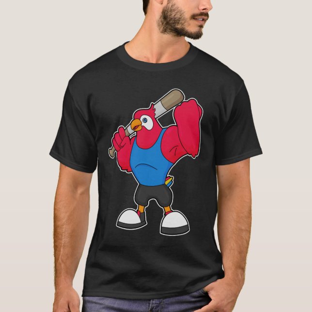 Parrot at Baseball with Baseball bat T-Shirt (Front)