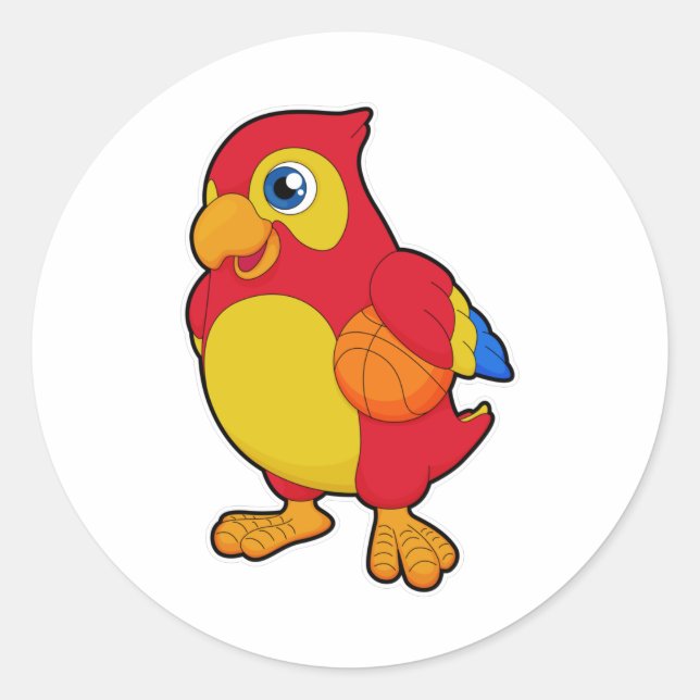 Parrot at Basketball Sports Classic Round Sticker (Front)