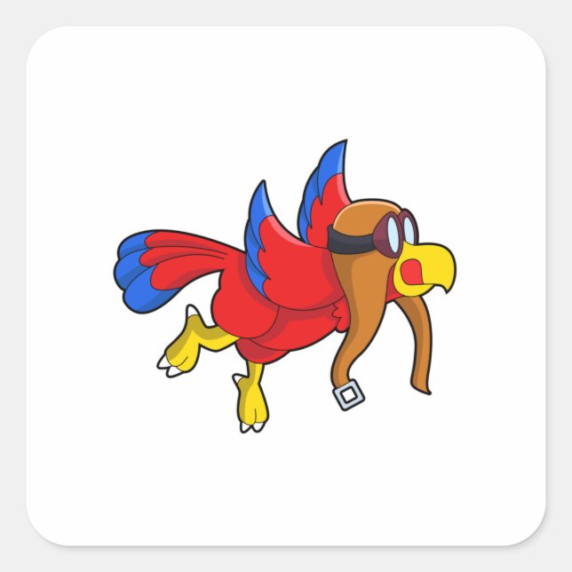Parrot at Flying as Pilot Square Sticker (Front)