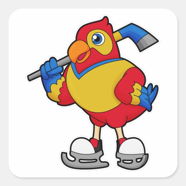 Parrot at Hockey with Hockey stick Square Sticker (Front)