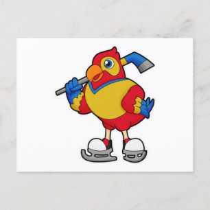 Parrot at Ice hockey with Ice hockey stick Postcard