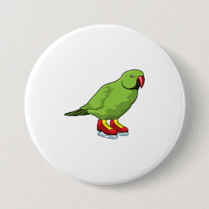 Parrot at Ice skating with Ice skates 3 Inch Round Button