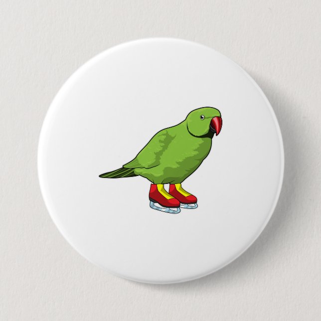 Parrot at Ice skating with Ice skates 3 Inch Round Button (Front)