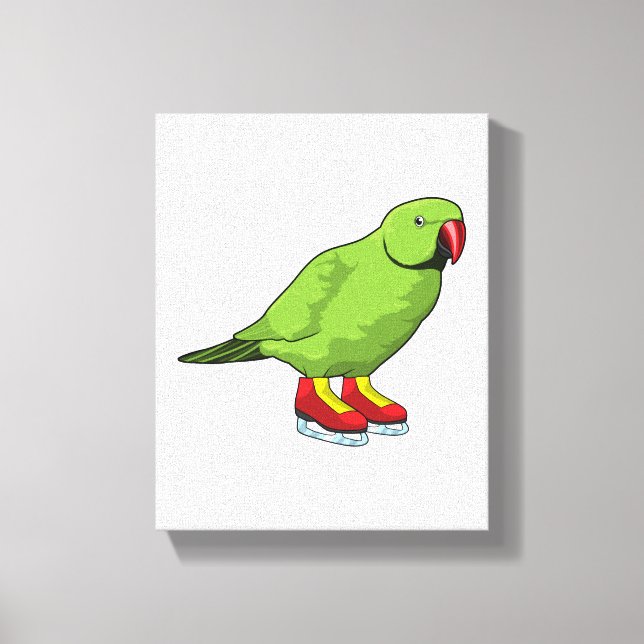 Parrot at Ice skating with Ice skates Canvas Print (Front)