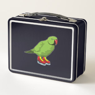 Parrot at Ice skating with Ice skates Metal Lunch Box