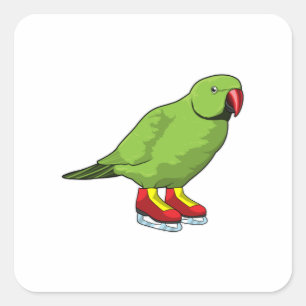 Parrot at Ice skating with Ice skates Square Sticker