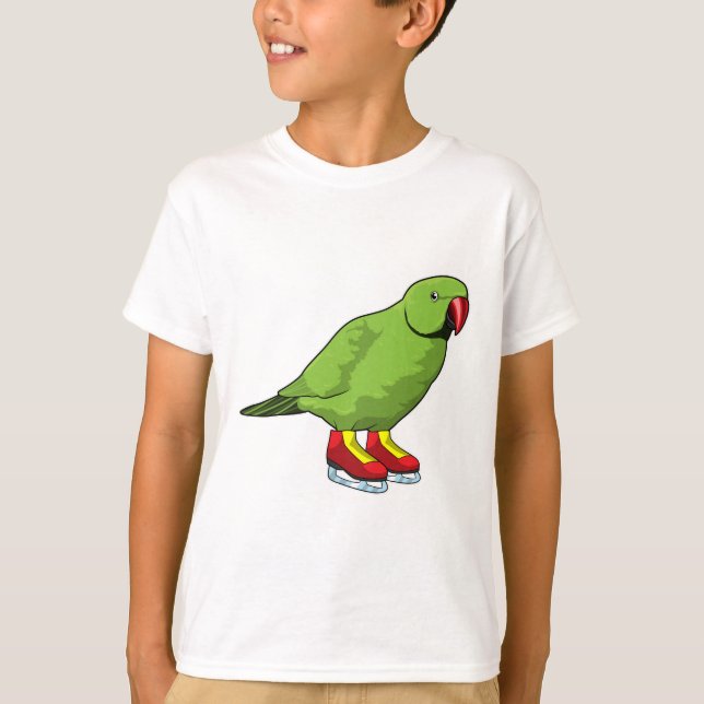Parrot at Ice skating with Ice skates T-Shirt (Front)