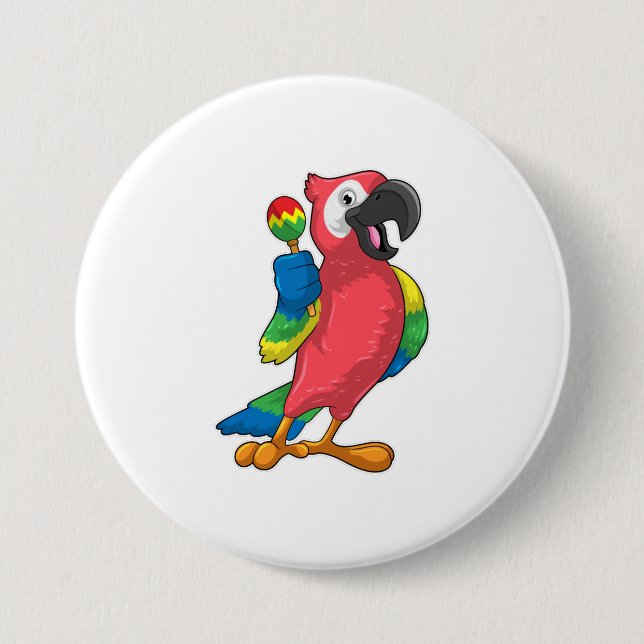 Parrot at Music with Maracas 3 Inch Round Button (Front)