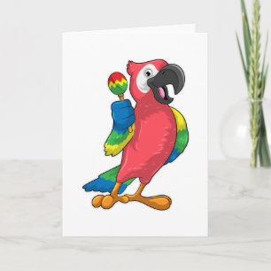 Parrot at Music with Maracas Card
