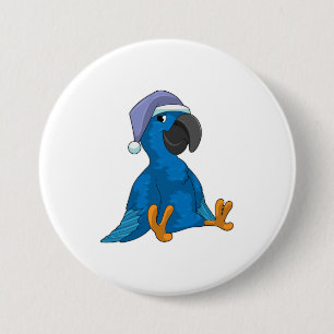 Parrot at Sleeping with Nightcap 3 Inch Round Button