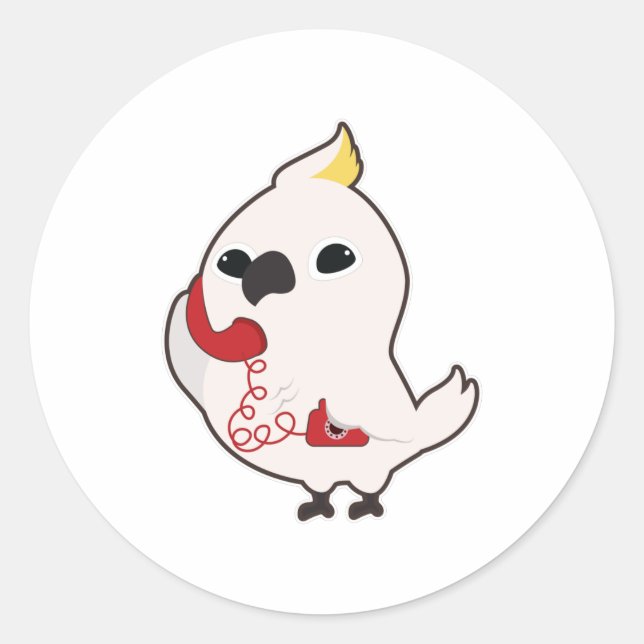 Parrot at Telephone with Telephone receiver Classic Round Sticker (Front)
