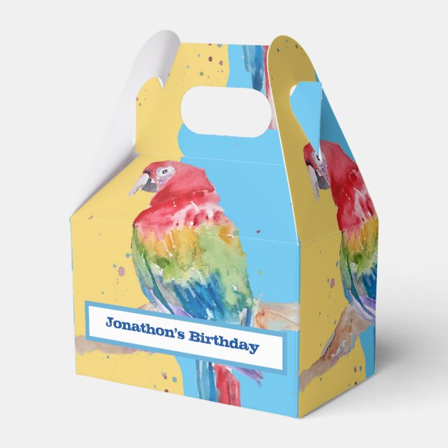 Parrot Bird Childs Boys Birthday Cake Favor Box (Front Side)