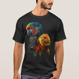 Parrot Bird Colourful Art Animal Flowers T-Shirt