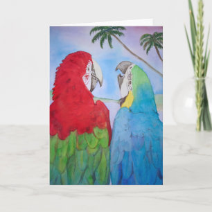 Parrot Bird Couple Pair Watercolor Painting Blank Card