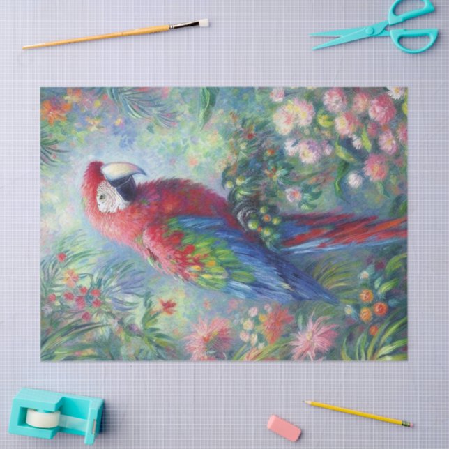 Parrot Bird Jungle Floral Impressionism Decoupage Tissue Paper (Craft)