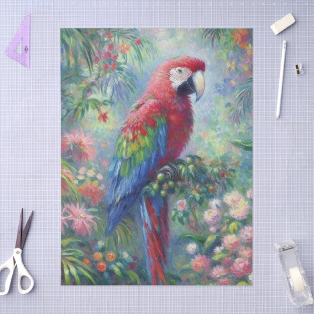 Parrot Bird Jungle Floral Impressionism Decoupage Tissue Paper (Craft)