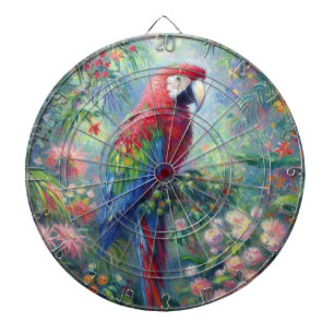 Parrot Bird Jungle Floral Impressionism Painting Dartboard