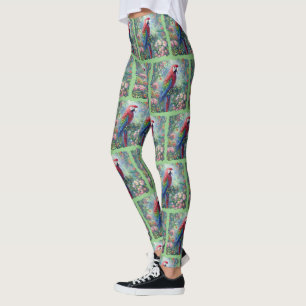 Parrot Bird Jungle Floral Impressionism Painting Leggings