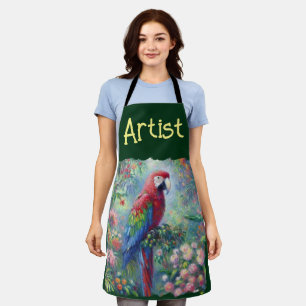 Parrot Bird Jungle Floral Red Blue Green Flowers Apron