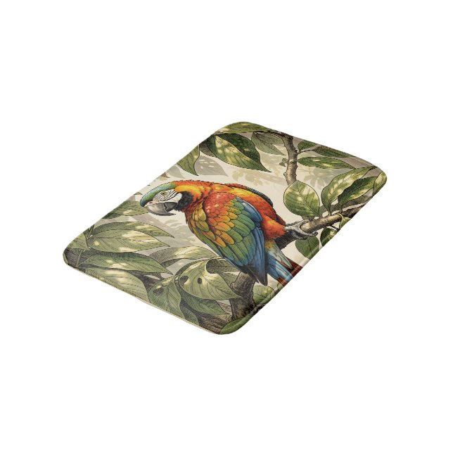 Parrot bird on tree drawing bath mat (Angled)