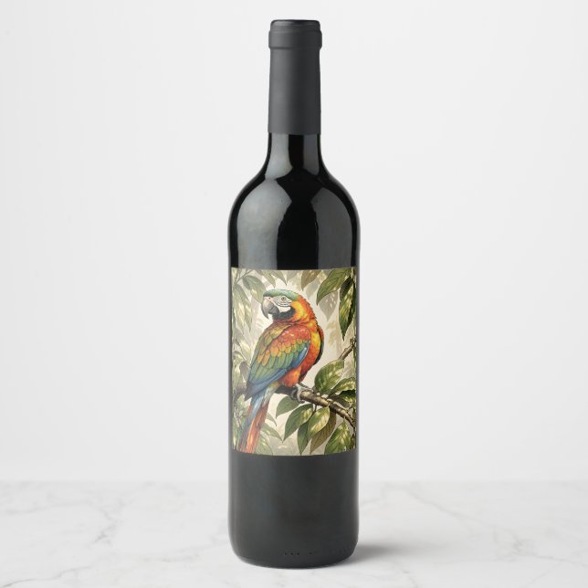 Parrot bird on tree drawing wine label (Front)