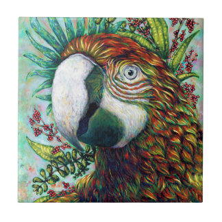 Parrot Bird Tropical Floral Green Art Ceramic Tile