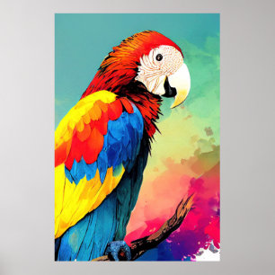 Parrot Bird Wild Nature Animal Color Art Painting Poster