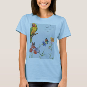 parrot . butterflies floral tee