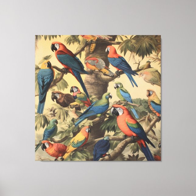Parrot Canopy Vintage Botanical Luxe Gallery Canvas Print (Front)
