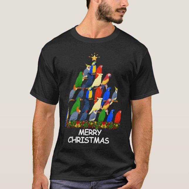 Parrot Christmasree Merry Christmas friends T-Shirt (Front)