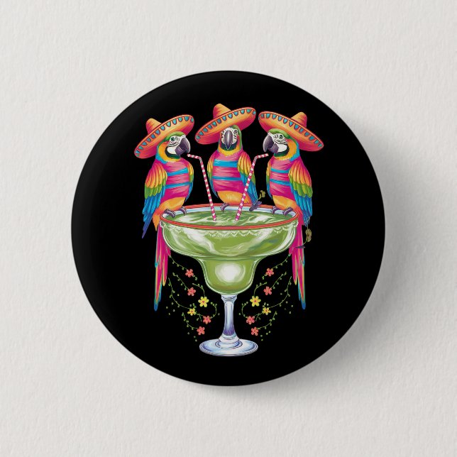 Parrot Cinco De Mayo Funny Drinking Mexican Fiesta 2 Inch Round Button (Front)