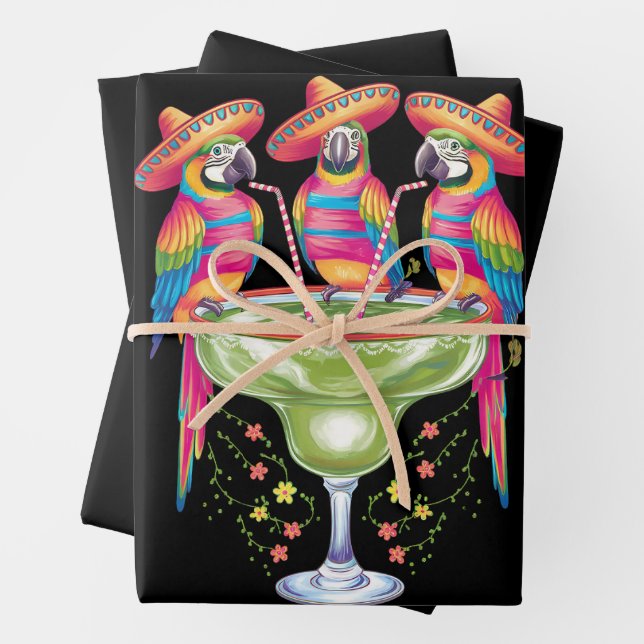 Parrot Cinco De Mayo Funny Drinking Mexican Fiesta Wrapping Paper Sheet (In situ)
