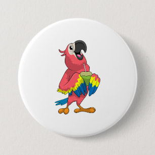Parrot & Coconut with Drinking straw 3 Inch Round Button