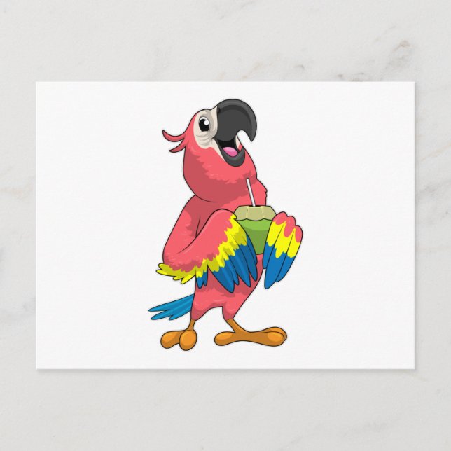 Parrot & Coconut with Drinking straw Postcard (Front)
