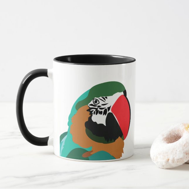 Parrot Colourful Bird Mug (With Donut)