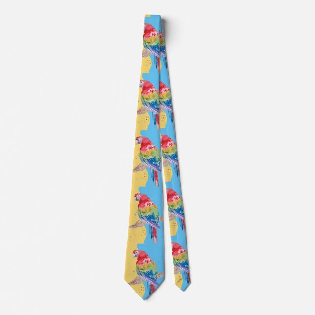 Parrot Colourful Watercolor Macaw Mens Neck Tie (Front)