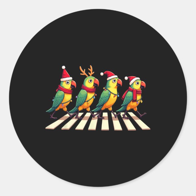 Parrot Crossing Road Xmas  Classic Round Sticker (Front)