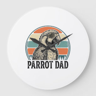 Parrot Dad Vintage Sunset Engraving Shirt Design_1 Large Clock